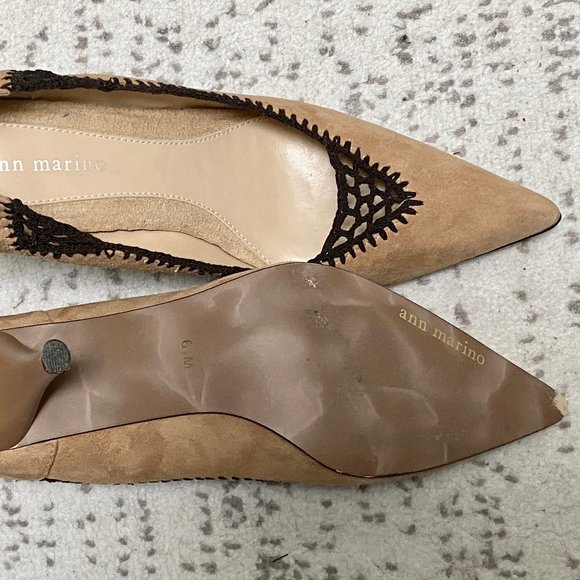Ann Marino Boho Minimalist Hot Suede Leather Crochet Pumps Heels Shoes  … - Picture 5 of 9